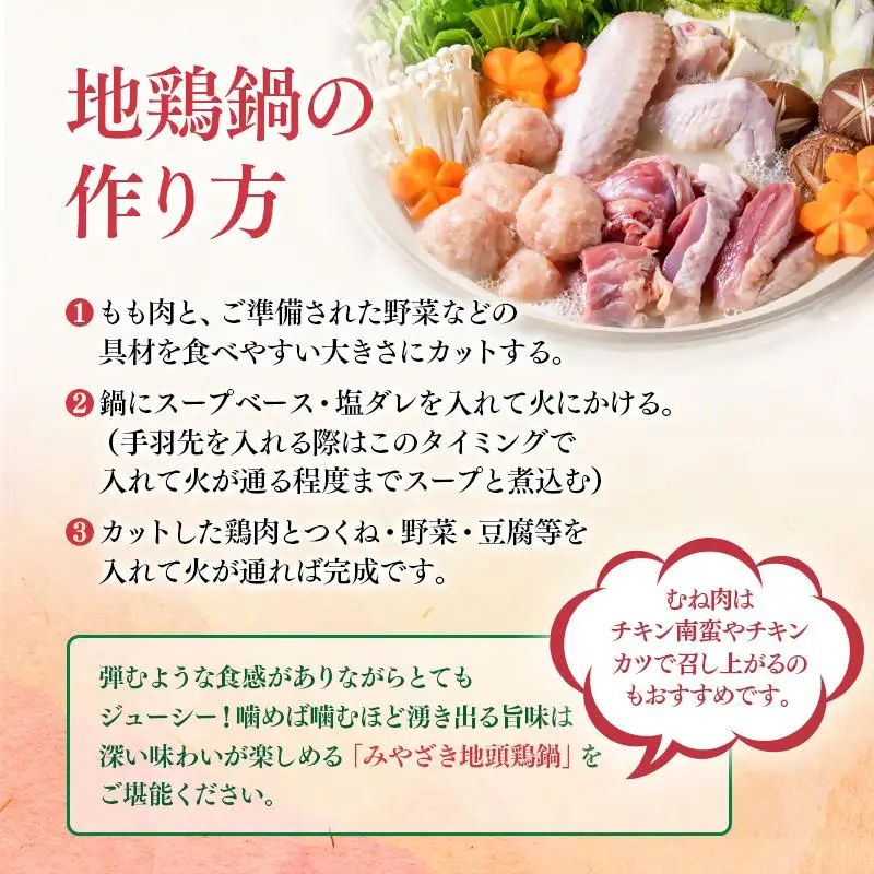 【先行予約】みやざき地頭鶏（じとっこ）鍋セット　ブランド鶏 鶏もも・鶏むね・手羽・つくね・スープ付＜21-1a＞