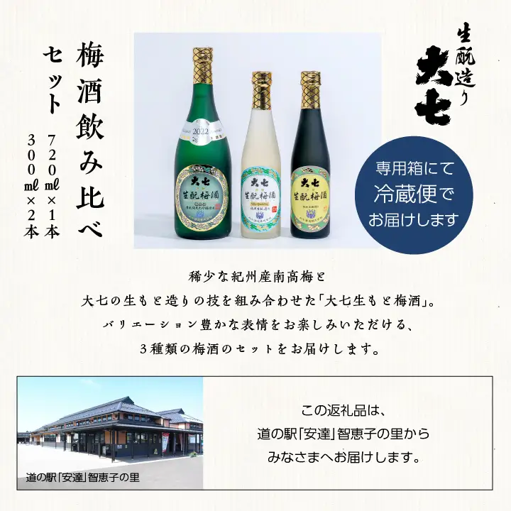 《2026年11月下旬以降順次発送》大七酒造 梅酒飲み比べセット「生もと梅酒 極上品720ml」「生もと梅酒300ml」「生もと梅酒シルキースパークリング300ml」合計3本【道の駅「安達」智恵子の里】