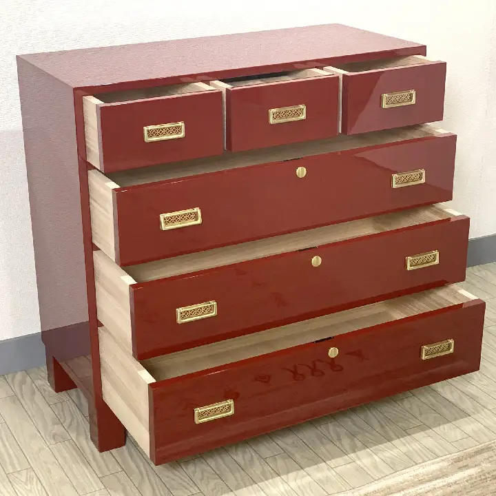 桐モダンチェスト 90巾三の三 古代朱 《創業明治2年 田中家具 謹製》【田中家具】