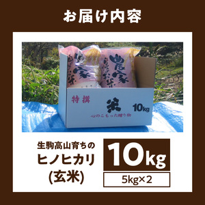 生駒高山育ちの　ヒノヒカリ玄米10kg（5kg×2）(生産者　上武猛)　令和7年産　生駒高山育ち 生産者 上武猛 お米 米 こだわり ライス 安全 健康 栄養 有機肥料 おにぎり ご飯 人気 おすすめ お取り寄せ お裾分け 奈良県産 常温 送料無料