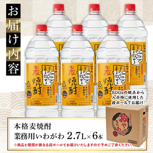 【訳あり】業務用 岩川醸造 本格麦焼酎 いわがわ〈麦〉 (2.7L×6本・計16.2L) お酒 焼酎 麦焼酎【大隅家】A355-v01