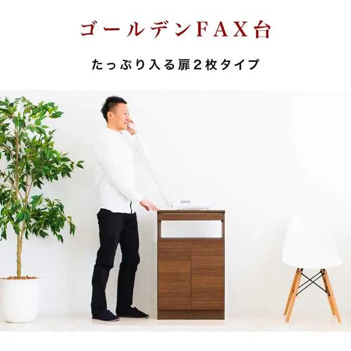 【完成品】ゴールデンFAX台 扉2枚タイプ 鏡面ホワイト AKU101747802