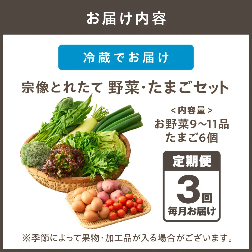 【定期便/3回/毎月お届け】宗像とれたて　野菜とたまごの定期便【オアシス】_HB0081