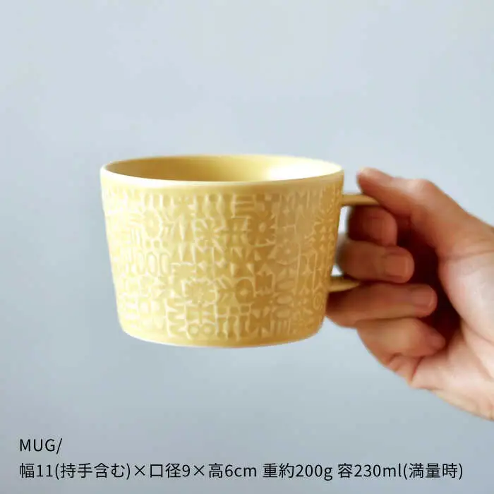 【波佐見焼】PATTERNED PLATE・MUG ペア ４点セット yellow＋morningmist【BIRDS’ WORDS】[CF043] 波佐見焼