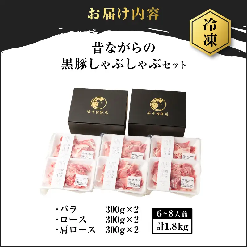 昔ながらの 黒豚しゃぶしゃぶ セット ＜ バラ 、 ロース 、 肩ロース ＞ 6～8人前 K125-004 豚 豚肉