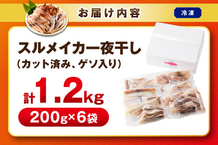 スルメイカ一夜干し（200g×6袋） 計1.2kg イカ 干物 【005_0118】