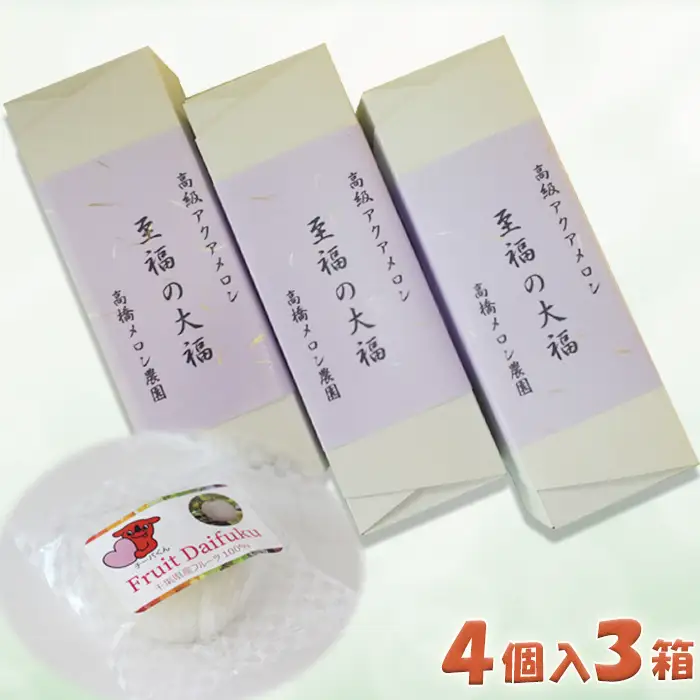【贅沢メロンをひと口で】千葉アクアメロン フルーツ大福 12個（4個入3箱）／マスクメロン 個包装 冷凍 スイーツ 和菓子　[高橋メロン農園][0010-0243]