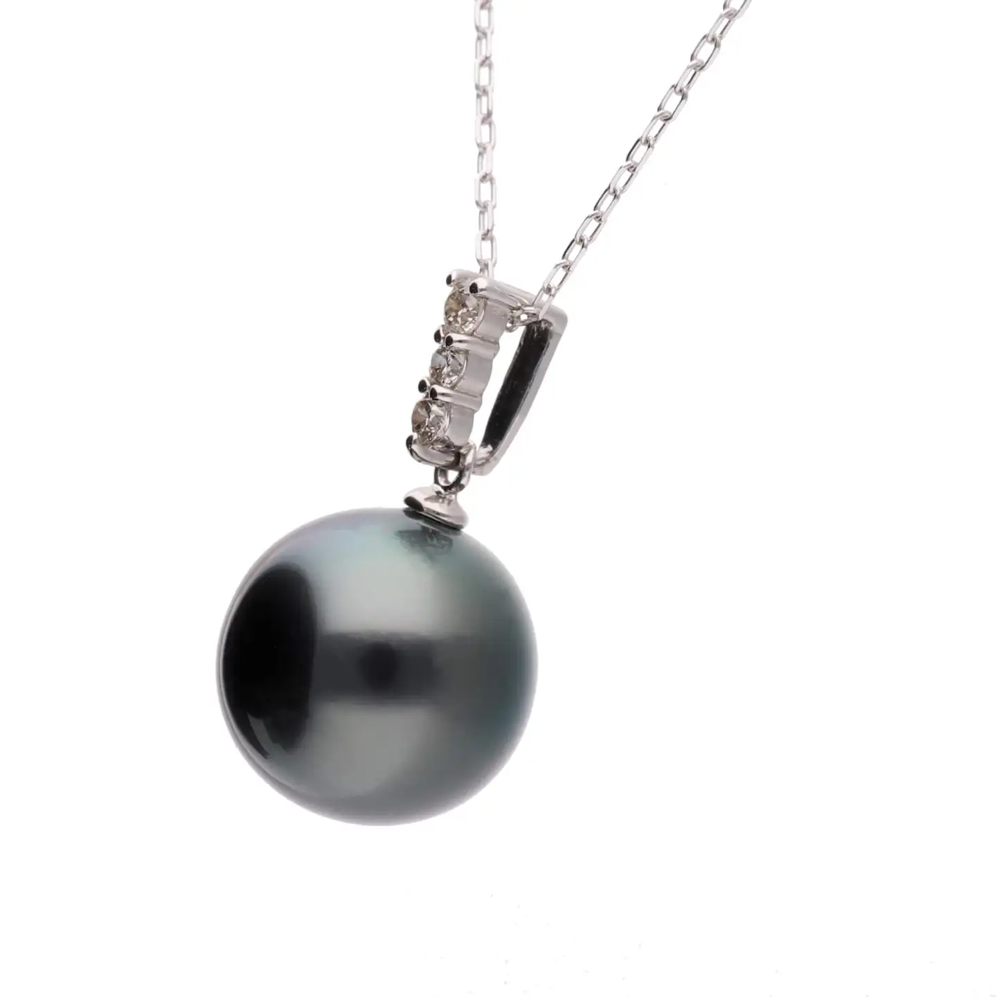 【星朧】ブラックパール（タヒチ 黒蝶真珠） 10mm セミラウンド ダイヤモンド ペンダントトップ Pt900 プラチナ