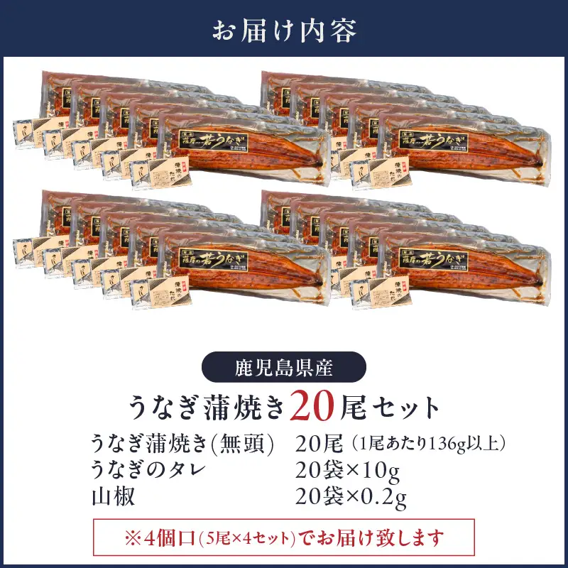  2122 鹿児島県産 うなぎ蒲焼 20尾 KN058-002-20 魚 冷凍 鰻
