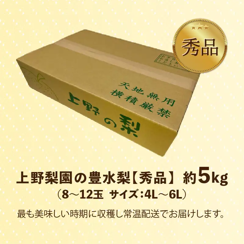 【先行予約】上野梨園の豊水梨 8～12玉入 約5kg  4L～6L【秀品】《数量限定》梨園直送！ / 期間限定 果物 フルーツ 農家直送 シャキシャキ もぎたて 旬 お取り寄せ ※2026年9月上旬より順次発送 [aw077-a021]