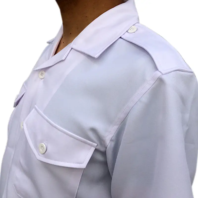 【船員服】半袖開襟パイロットシャツ Lサイズ 開襟シャツ 半袖シャツ オープンカラー オープンカラーシャツ 白 ホワイト white ポリエステル オリジナル 大人 日本製 広島県 呉市 ku091-049-l-r