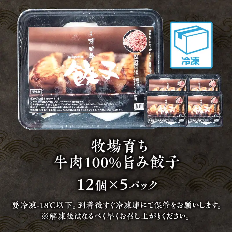 牧場育ち 牛肉100％旨み餃子（餃子12個パック×5） 餃子 ぎょうざ 惣菜 牛肉