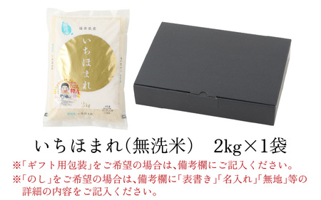 【令和7年産】【福井のブランド米】【特A獲得】いちほまれ 無洗米 2kg × 1袋
