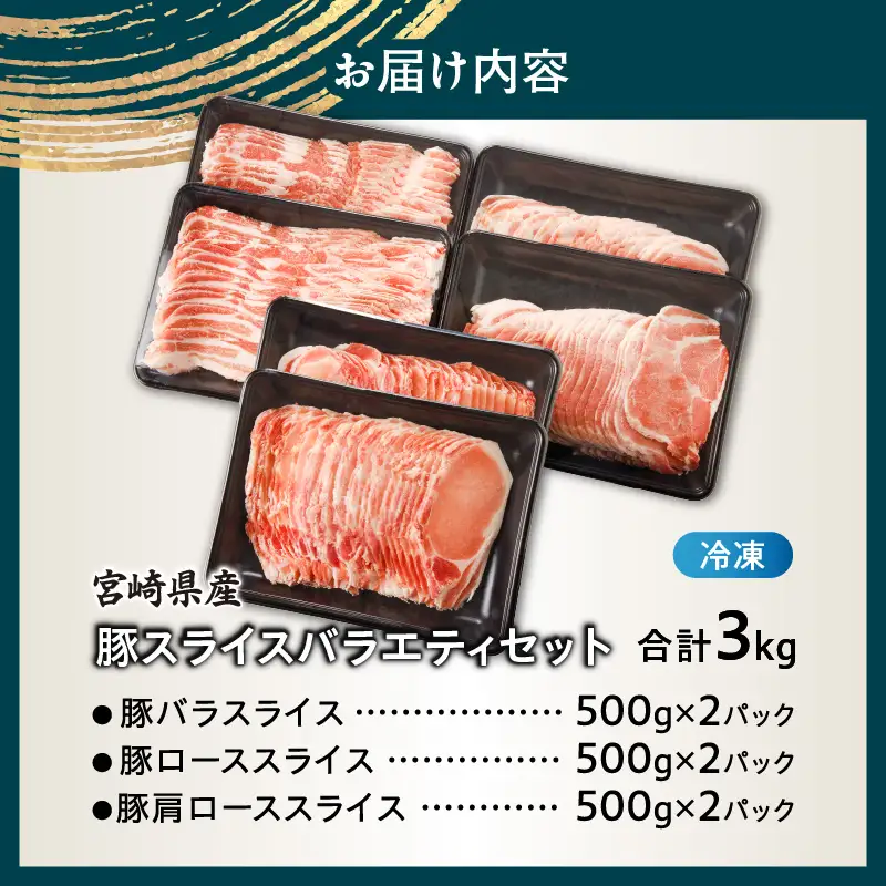 宮崎県産豚スライスバラエティセット(バラ・ロース・肩ロース)合計3kg 肉 豚 豚肉 おかず 国産_T030-0875