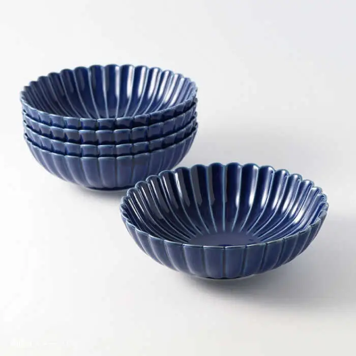 【波佐見焼】菊彫 瑠璃色 ルリ取鉢（大）5個セット食器 皿【福田陶器店】[PA274] 波佐見焼