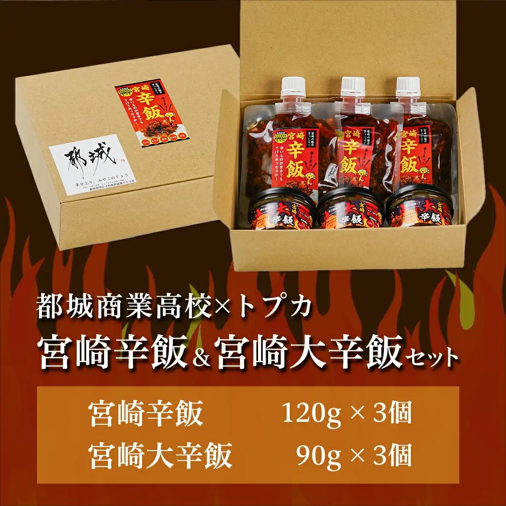 都城商業高校×トプカ☆宮崎辛飯＆宮崎大辛飯セット〔14-J901〕_(都城市) 共同開発 都城商業高校 カリー専門店トプカ SDG'ｓ 宮崎辛飯 地頭鶏 商業高校フードグランプリ 宮崎大辛飯 大豆 みやだいず お土産