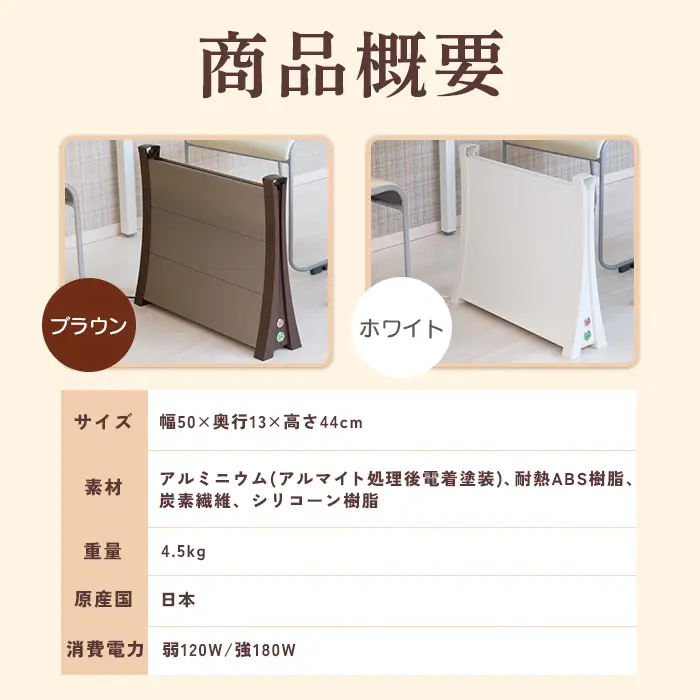 アルミパネルヒーターicoro（イコロ）50cmタイプ ホワイト（i-500WH）【0900601】