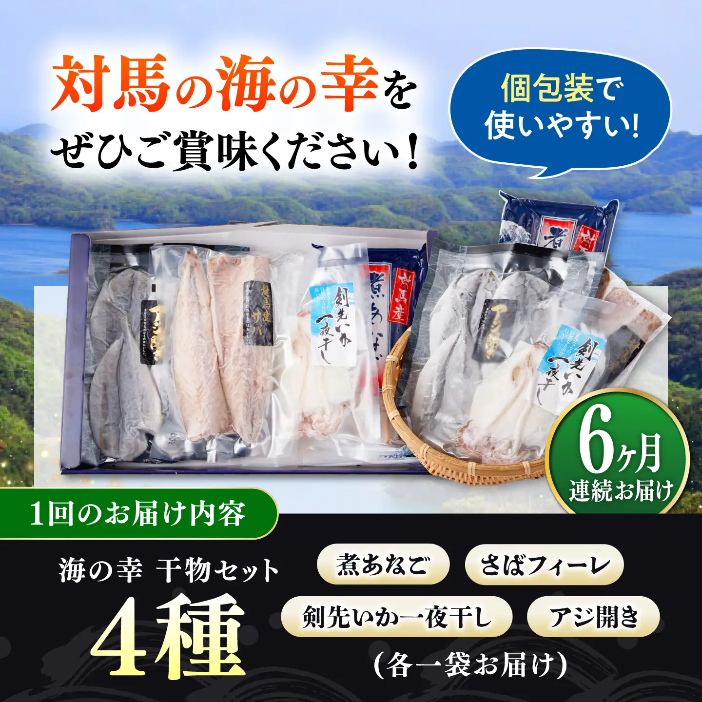 【全6回定期便】対馬 海の幸 干物 セット [WAC028]冷凍 魚 イカ 鯵 アジ 剣先いか さば 穴子