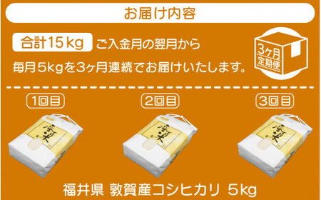 [051-c006] 定期便 敦賀産 コシヒカリ 5kg × 3回