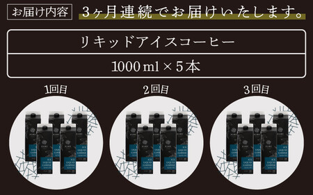 [013-c002] 定期便≪3ヶ月連続お届け≫オリジナルリキッド アイスコーヒー 1000ml × 5本セット【JCQA認定コーヒー鑑定士監修】【飲料類 コーヒー 珈琲】