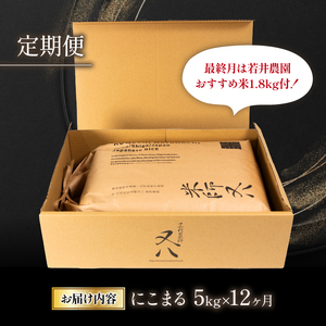 令和6年産 米 【定期便】 十六代目米師又八 謹製 にこまる  5kg×12ヶ月 若井農園おすすめ米1.8kg付  ( 米 にこまる 精米 にこまる 白米 にこまる 2024年産 にこまる 産地直送 にこまる 農家直送 にこまる 国産 にこまる 特別栽培米 にこまる 金賞農家 にこまる 滋賀県 竜王町)