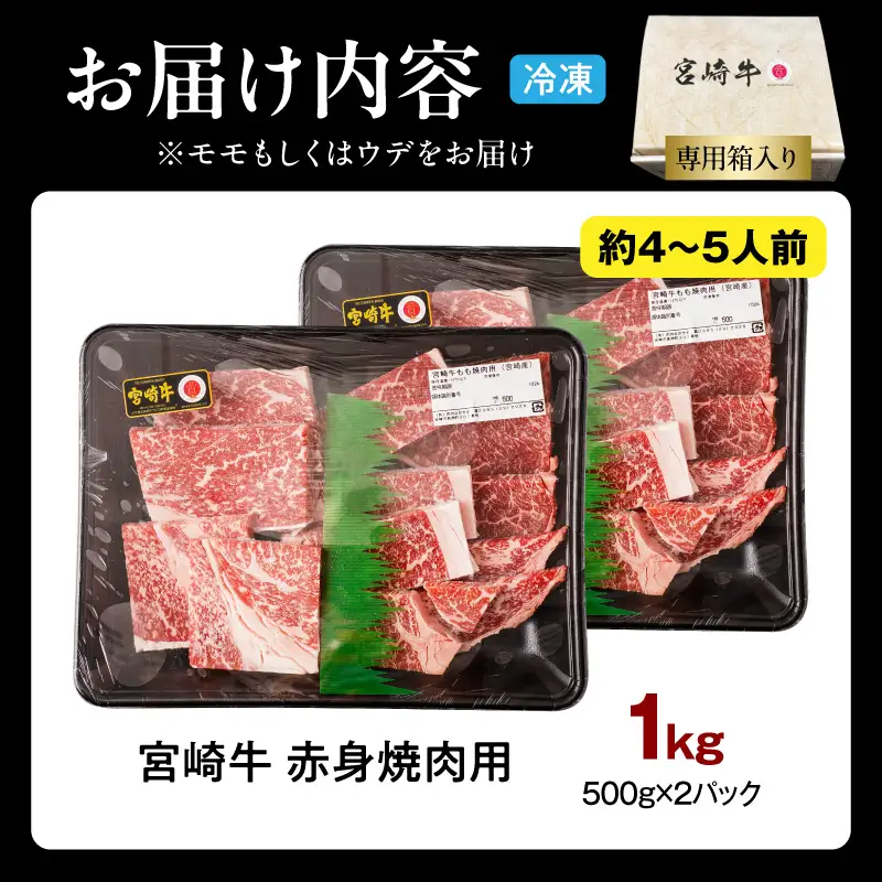 牛肉 赤身 牛肉[宮崎牛 ウデ・モモ 焼肉 1kg]
