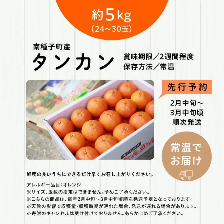 《 先行予約 》種子島産 タンカン 約5kg （24玉～30玉）【2027年2月中旬～3月中旬頃順次発送】【南種子町果樹部会】