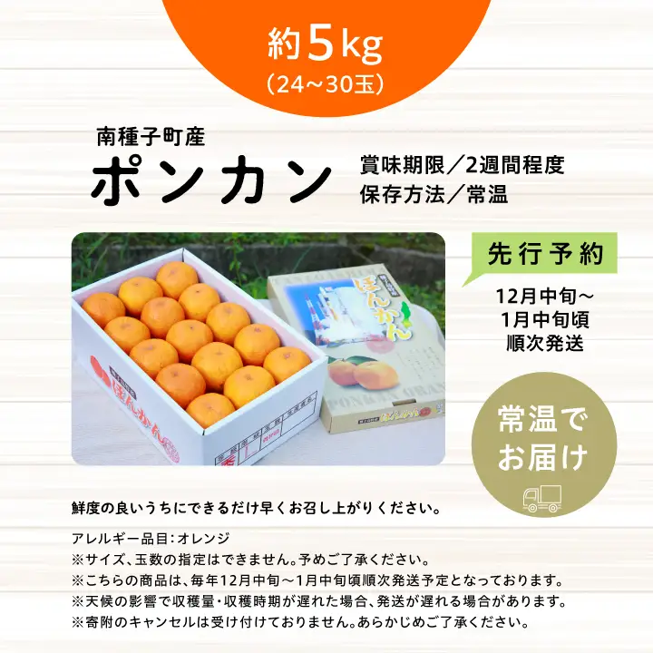 《 先行予約 》 種子島産ポンカン約5kg （24玉～30玉）【2026年12月中旬頃～1月中旬頃順次発送 】【南種子町果樹部会】