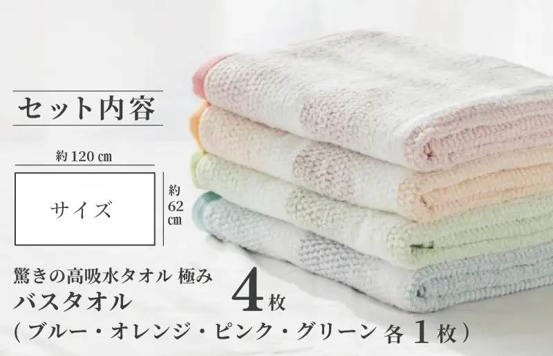 驚きの高吸水タオル『極み』バスタオル 4枚セット