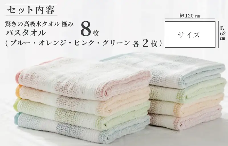 驚きの高吸水タオル『極み』バスタオル 8枚セット