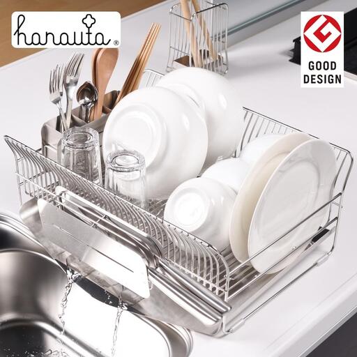 [ハナウタ] 水切りラック（縦置き） ＋ 包丁スタンド セット hanauta 水が流れる水切りラック キッチン収納 キッチン整理用品 キッチン用品 燕三条製 【050S013】