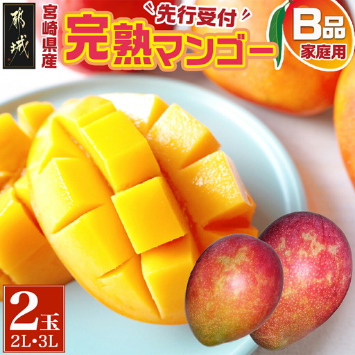 [先行受付!]宮崎県産完熟マンゴー(B品)[2L×1玉、3L×1玉]≪2027年5月中旬以降順次お届け≫〔21-0101〕_(都城市)