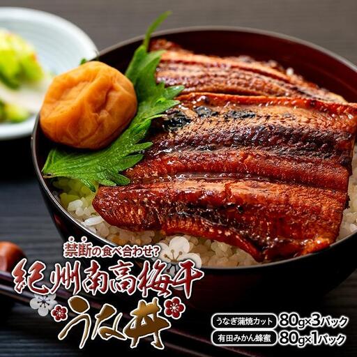 紀州南高梅 うな丼 うなぎ蒲焼 240g  × 紀州南高梅干  80g 有田みかん蜂蜜 塩分7％  約3人前 うなぎ 鰻