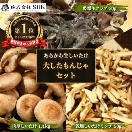 あらかわ生しいたけ　大したもんじゃセット(生しいたけ、乾燥しいたけミンチ、乾燥キクラゲ) [贈呈用]【配送不可地域：離島】【1442540】