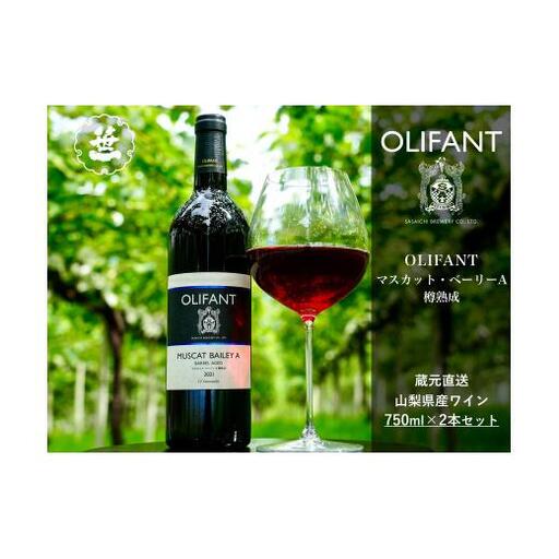 【山梨ワイン】蔵元直送「OLIFANTマスカット・ベーリーA樽熟成750ml×2本セット」
