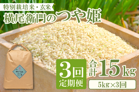[定期便]横尾衛門のつや姫 玄米 5kg×3回コース