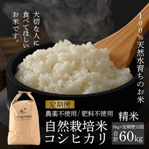 [先行予約][令和8年産 新米][定期便12回]伊与衛門農園の自然栽培コシヒカリ精米 5kg×12回 / コシヒカリ 米 精米 こしひかり ※2026年10月下旬以降順次発送 [aw071-o004]