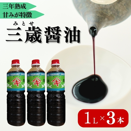 三歳醤油 3本セット 閏木醤油 送料無料 刺身醤油 老舗 調味料 愛媛 伊予市｜B174