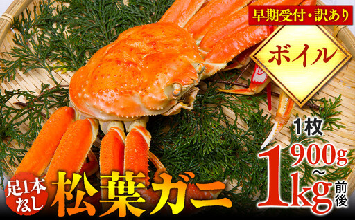 【早期受付】【ボイル】足1本なし 訳あり 松葉ガニ 特大1枚（900g～1kg前後）※着日指定不可※2026年11月上旬頃から順次発送予定 松葉ガニ