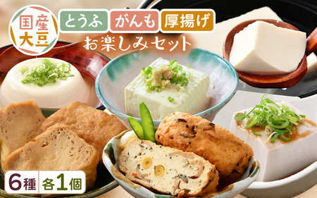 国産大豆とうふ がんも 厚揚げ お楽しみセット6種 各1個 [国産 大豆 豆腐 とうふ 厚揚げ がんもどき 食べ比べ ぎんなん 青豆 黒豆 ] [e08-a004]