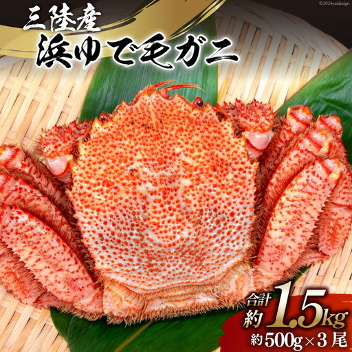 【期間限定発送】かに 三陸産浜ゆで毛ガニ 約500g×3 計1.5kg 