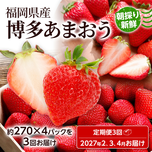【全3回定期便】農家直送 朝採り新鮮いちご【博多あまおう】約270g×4パック いちご
