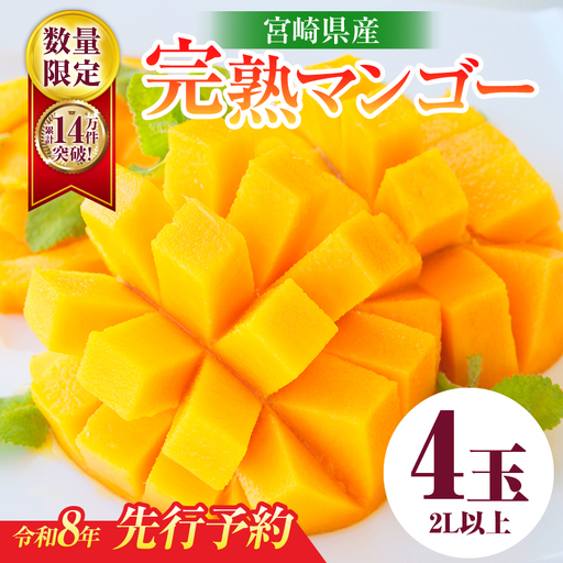 オンライン決済限定 リピーター続出!!宮崎県産 完熟 マンゴー 2L以上×4玉 令和8年発送分 数量限定 フルーツ 果物 果汁 希少 濃厚 ジューシー 贅沢 上質 ご褒美 人気 国産 食品 おやつ デザート 産地直送 おすすめ ギフト プレゼント 贈り物 お土産 手土産 南国 日南市 送料無料_ED10-25