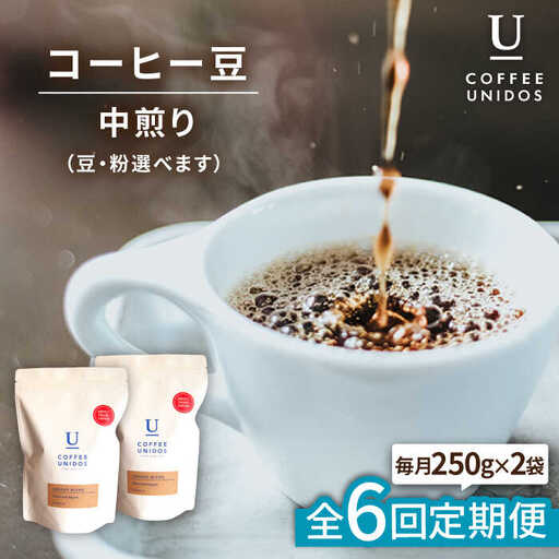 【全6回定期便】中煎り コーヒー 豆 ウニドスブレンド 250g × 2袋 ( 豆 ・ 粉 選べます ) 糸島市 / COFFEE UNIDOS [AQF022]