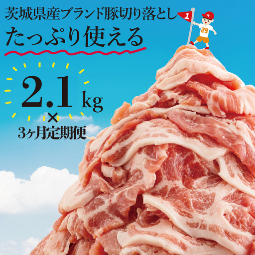 【数量限定】【３か月定期便】リピーター続出！茨城県産ブランド豚切り落とし計6.3kg(2.1kg×3回)肉 豚肉 切り落とし こま切れ 小分け 訳あり 真空 真空パック 冷凍 国産 茨城県産 産地直送 肩ロース ウデ モモ バラ 高評価 人気 内田本店 茨城県 水戸市（EC-8_2）