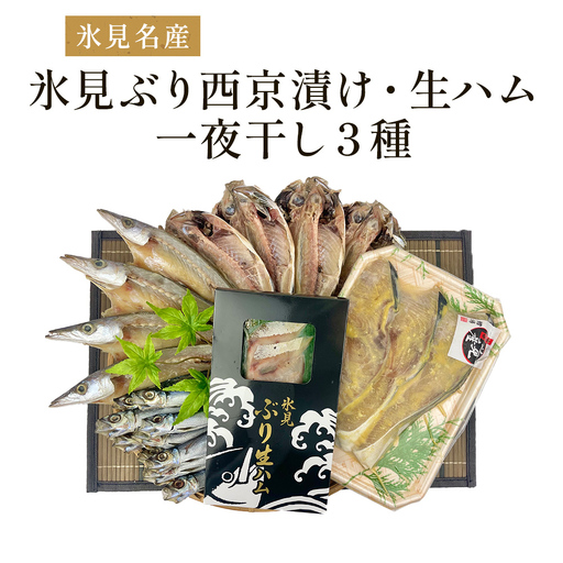 〈日本海氷見の幸５種〉 氷見ぶり「西京漬け」「生ハム」一夜干し「氷見産３種」氷見のお魚５種味わいセット！ 魚貝類 加工食品 魚介類 干物 西京漬け 鰤ハム 一夜干し イワシ カマス アジ 富山湾 氷見
