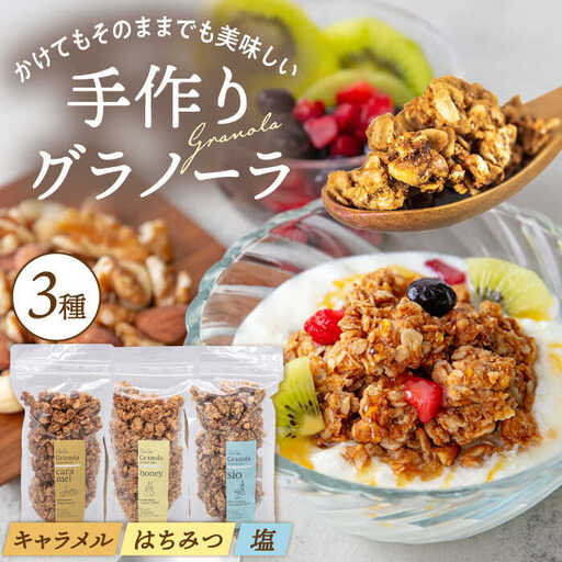 ケーキ屋さんの グラノーラ 3種食べ比べ（キャラメル・はちみつ・塩）200g×3袋 桂川町/order made cake Toi Toi [ADAW001] グラノーラ 朝食 シリアル 焼菓子 小袋