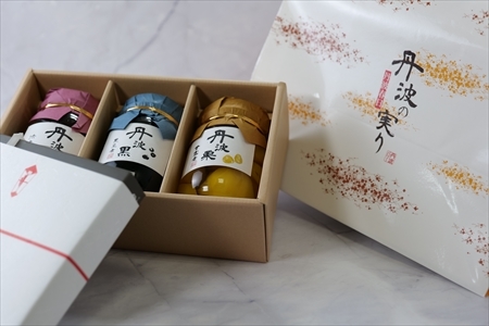 丹波の実りセット（黒豆煮、栗甘露煮、栗渋皮煮の豪華丹波詰め合わせ３本セット）