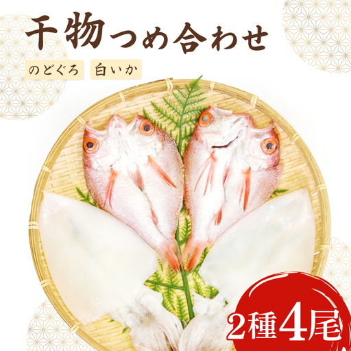 ノドグロ・白イカ一夜干セット[干物セット のどぐろ一夜干し いか 一夜干し のどぐろ干物 2尾 1尾あたり120〜140g 白イカ 2 1あたり約70〜80g 島根県産 大田市産 ノドグロ しろいか 真空パック 冷凍 贈答 ギフト]