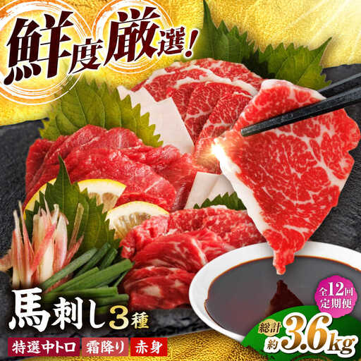 【12回定期便】馬刺し バラエティセット 3種類 3・4人前 【馬刺しの郷 民守】 馬肉 熊本県 特産品 馬刺し [ZBL104]